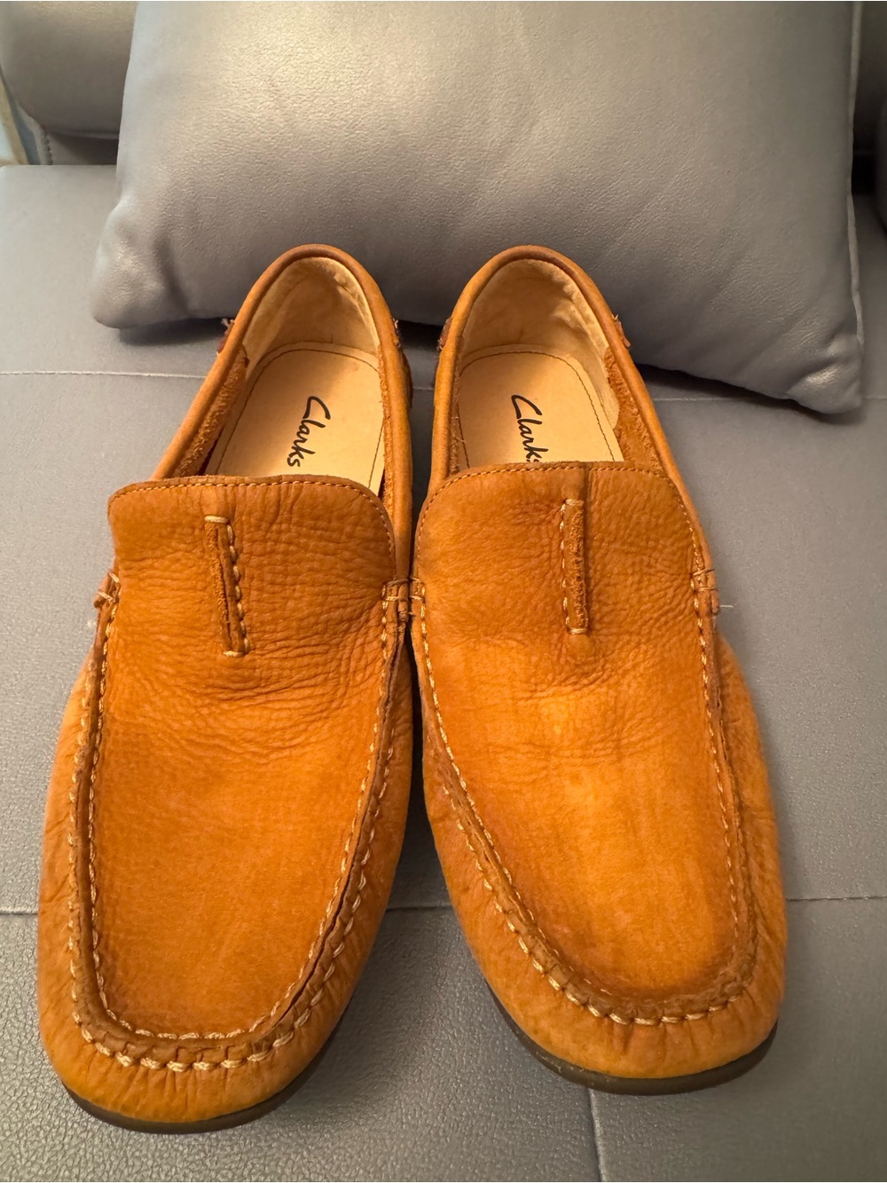 Clarks Men’s Cognac Leather Slip-On Loafers